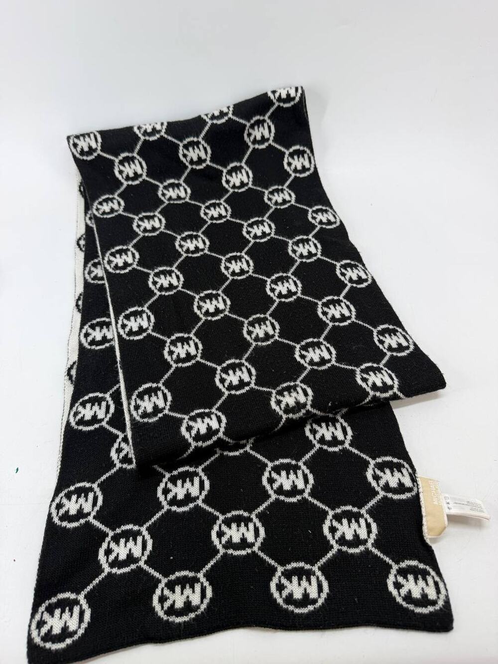 Michael Kors Black White Logo Knit Scarf 60" Acrylic Winter Unisex